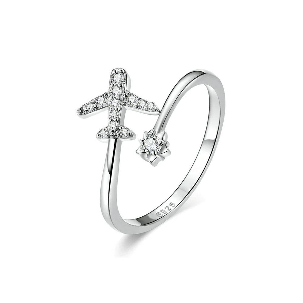 adjustable airplane ring in silver