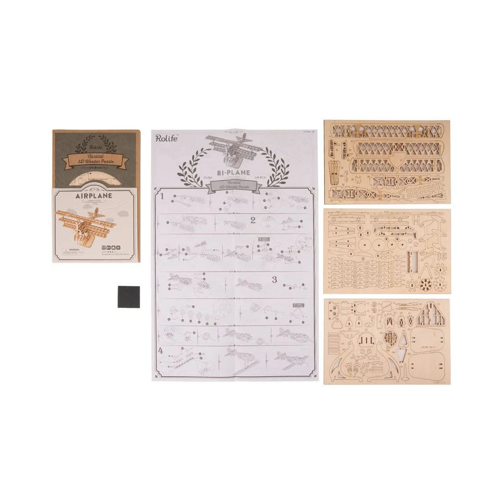 wooden airplane opened packaging