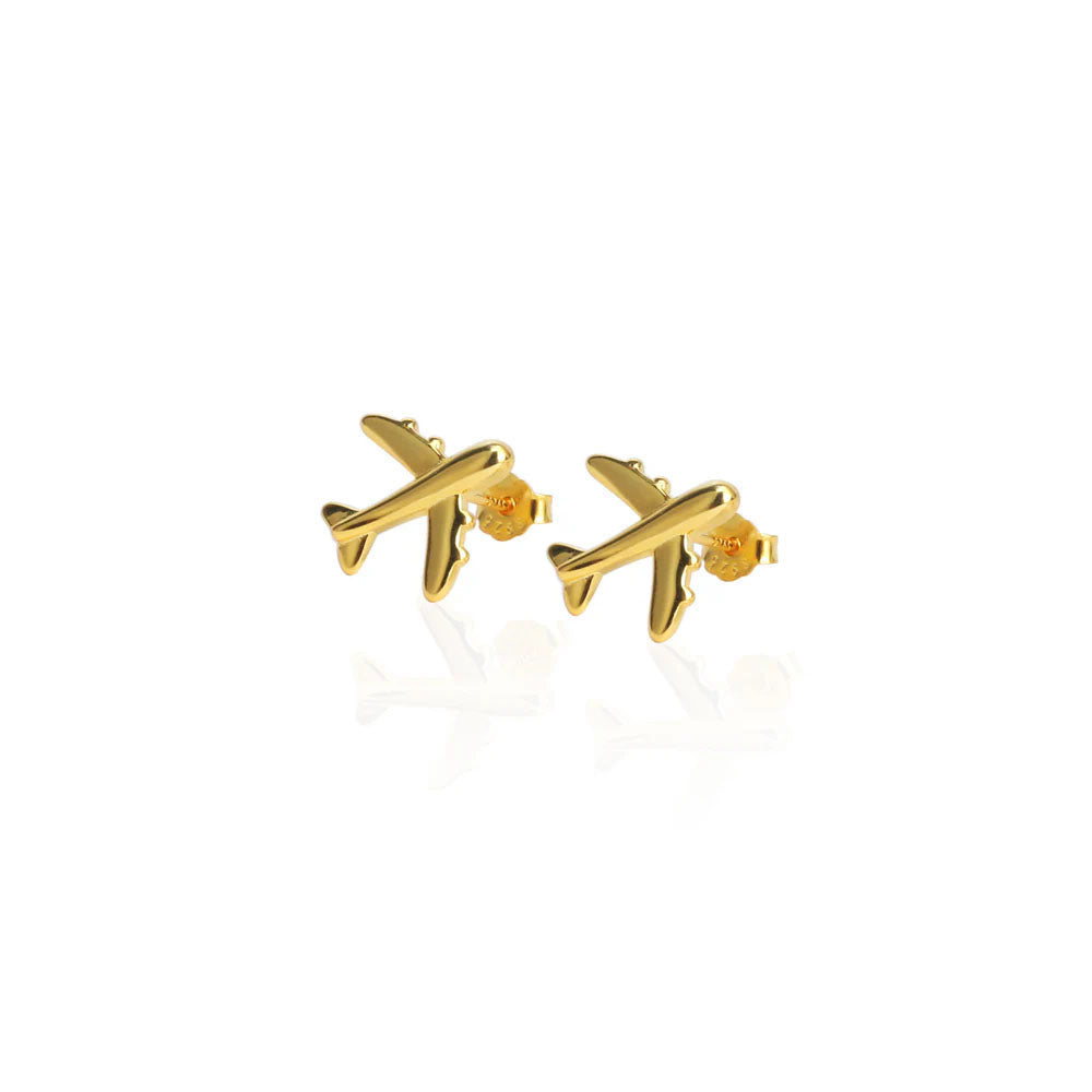 pair of airplane earrings in gold