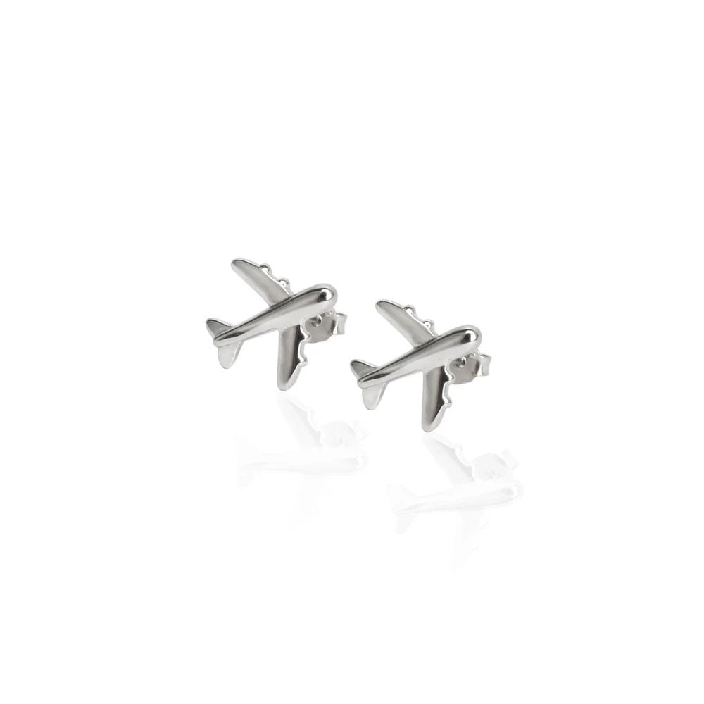 pair of airplane earrings in silver