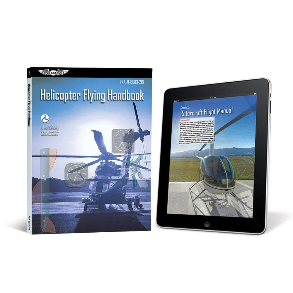 asa helicopter flying handbook, front cover and tablet display