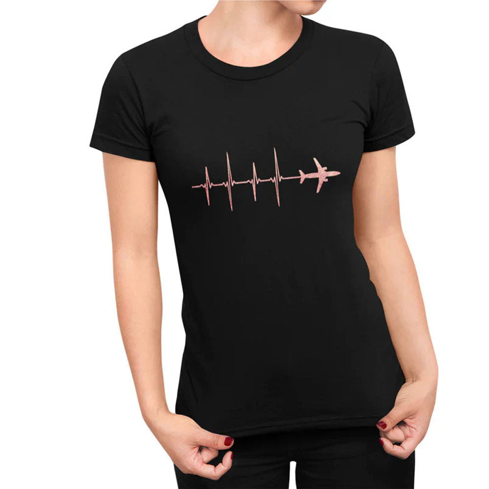 Rose Gold Airplane Heartbeat Shirt